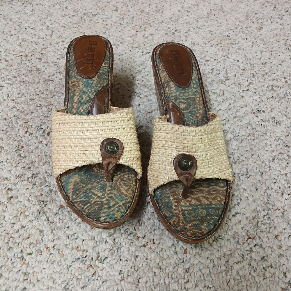SOLD Born y2k Woven Cream and Brown Wedges